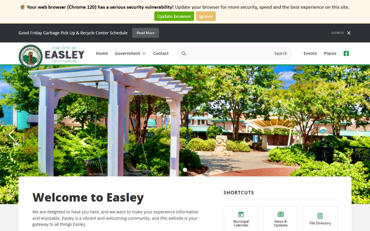 City of Easley official website for police services and booking release information