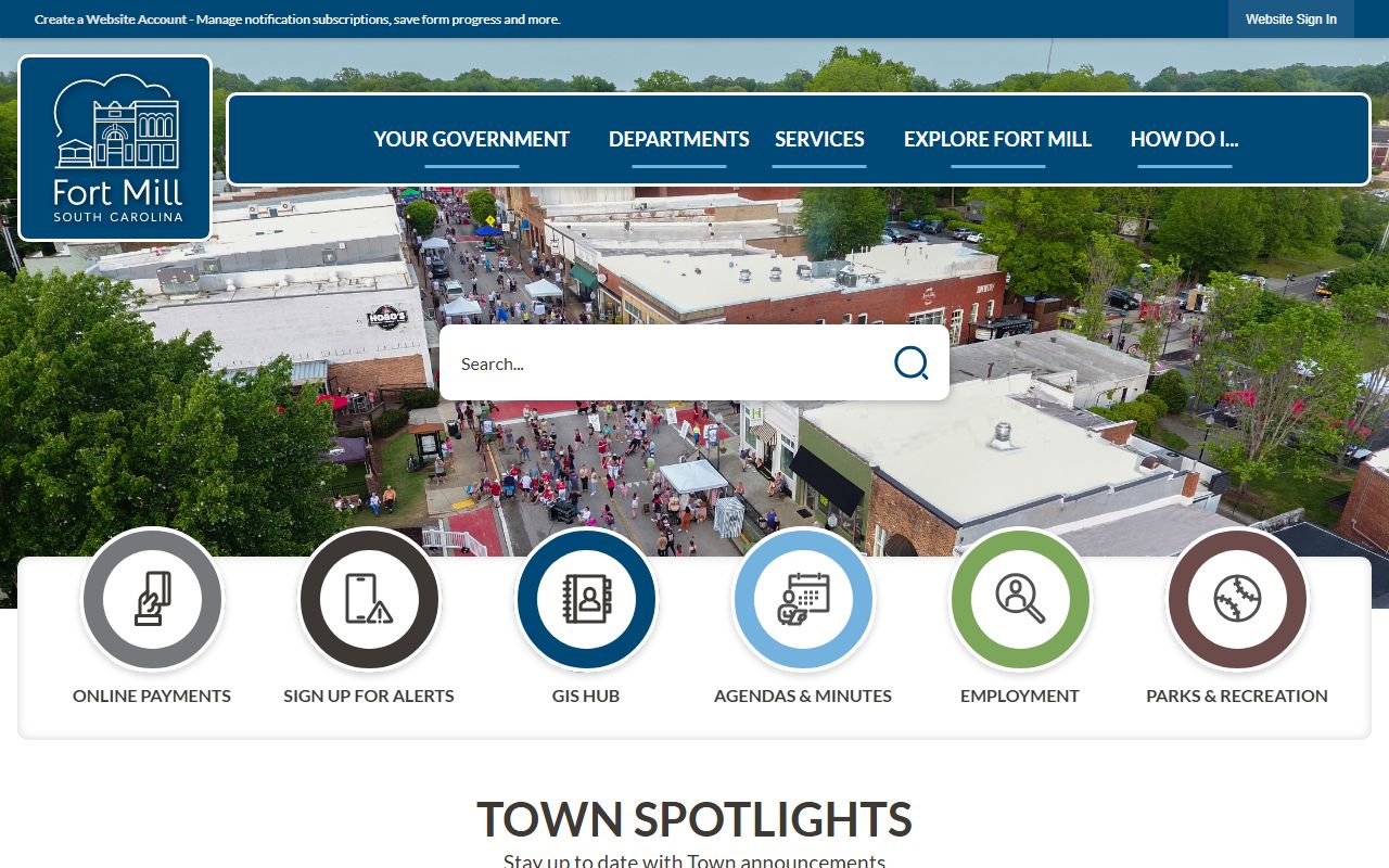 Town of Fort Mill website with police department information for booking releases