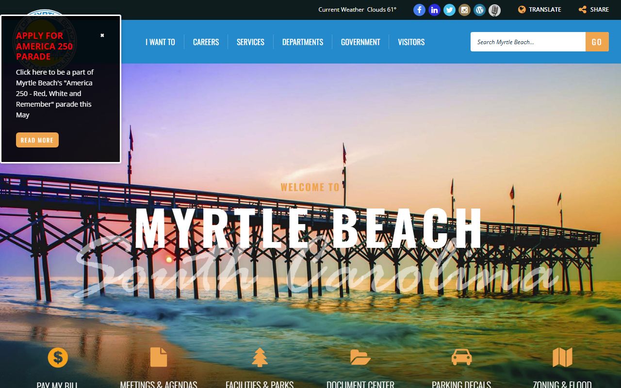 City of Myrtle Beach website with police department information for booking releases