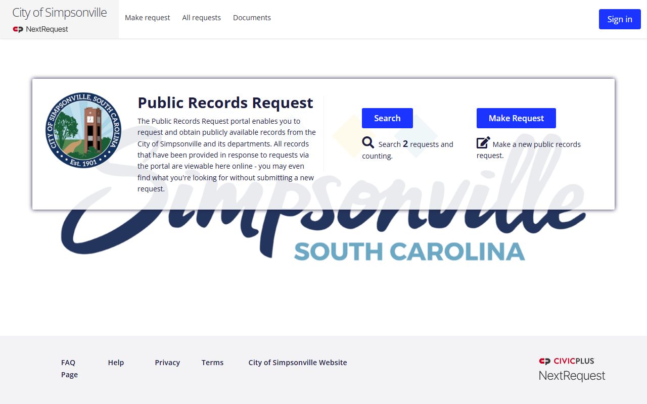 Simpsonville public records FOIA portal for booking release requests