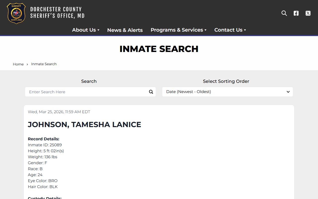Dorchester County inmate search tool for looking up Summerville booking releases