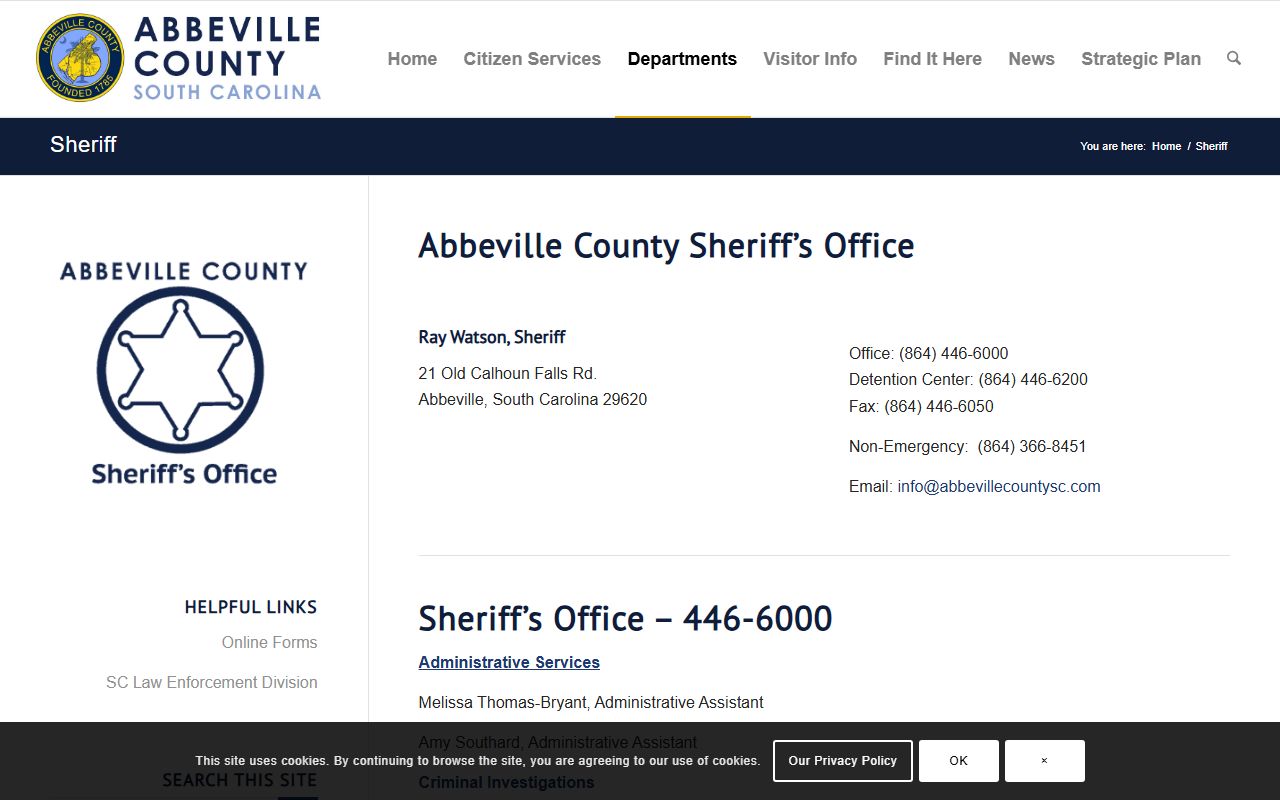 Abbeville County Sheriff's Office website for booking releases