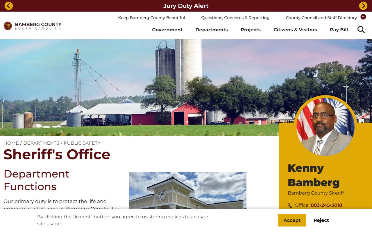 Bamberg County Sheriff's Office website for booking releases