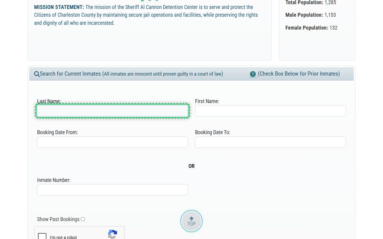 Charleston County inmate search system for booking releases