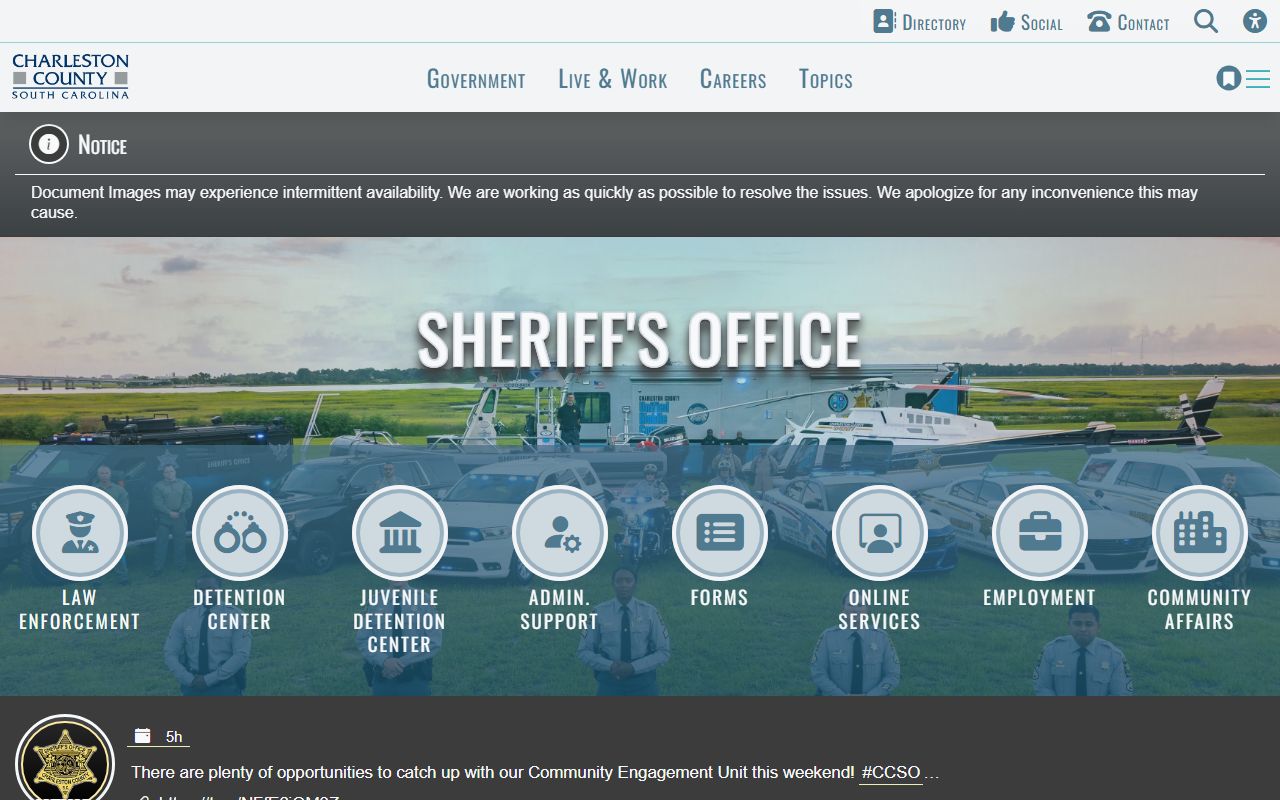 Charleston County Sheriff's Office website for booking releases