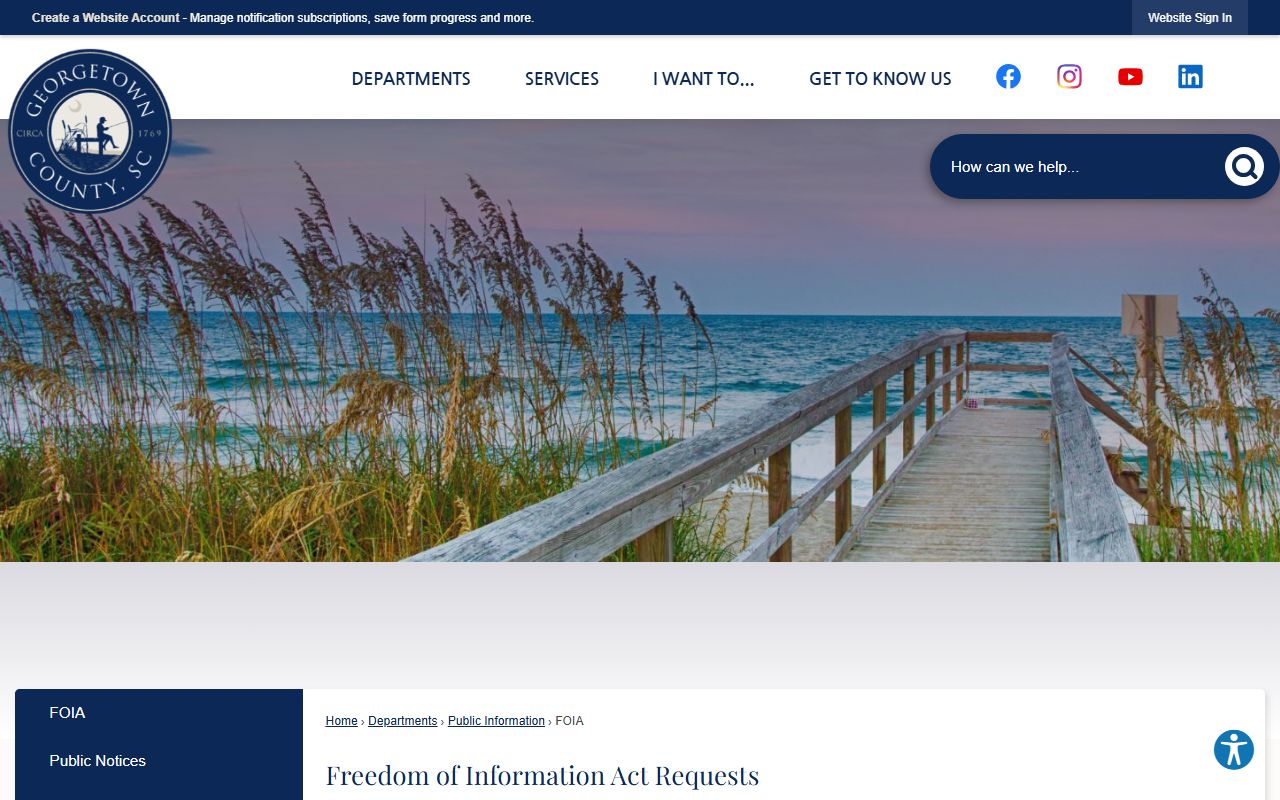 Georgetown County FOIA portal for booking release records
