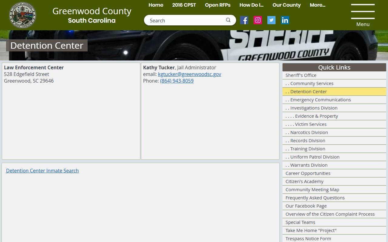 Greenwood County detention center website for booking releases