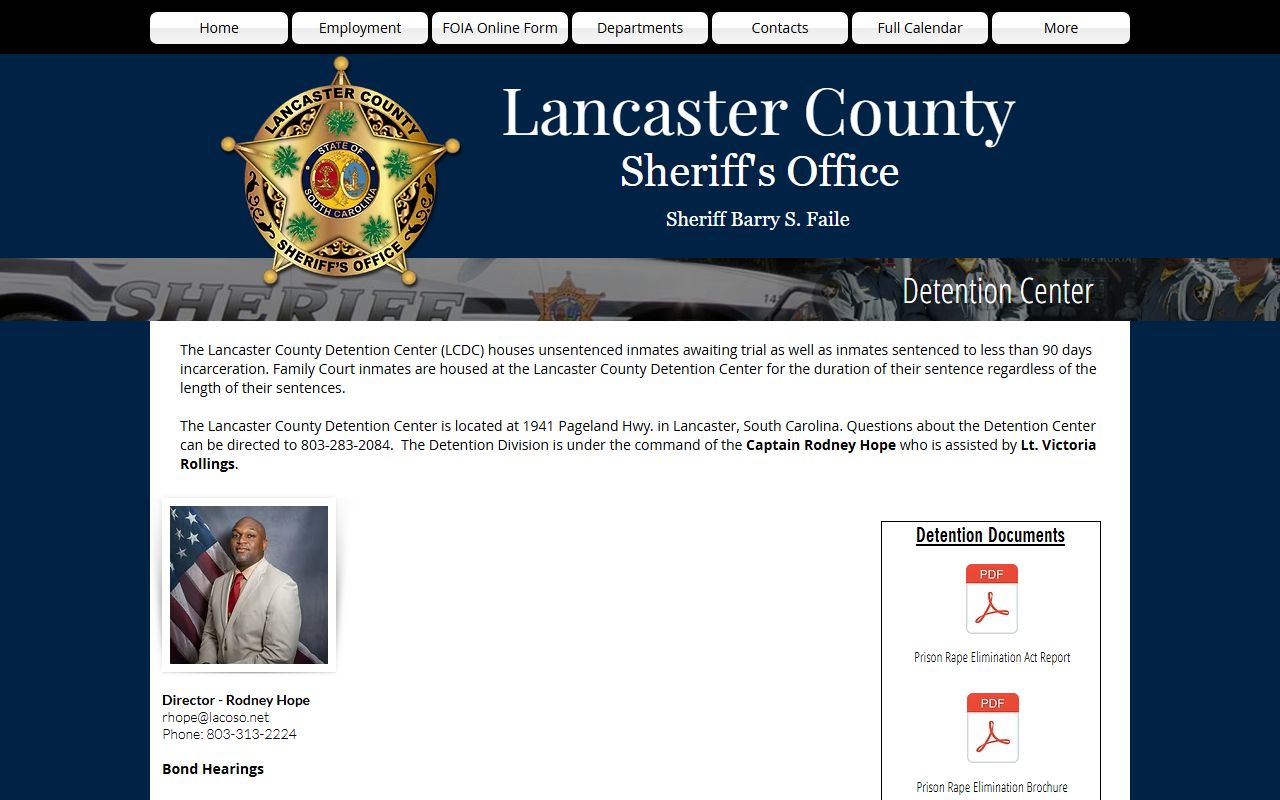 Lancaster County Detention Center page for booking releases and inmate search