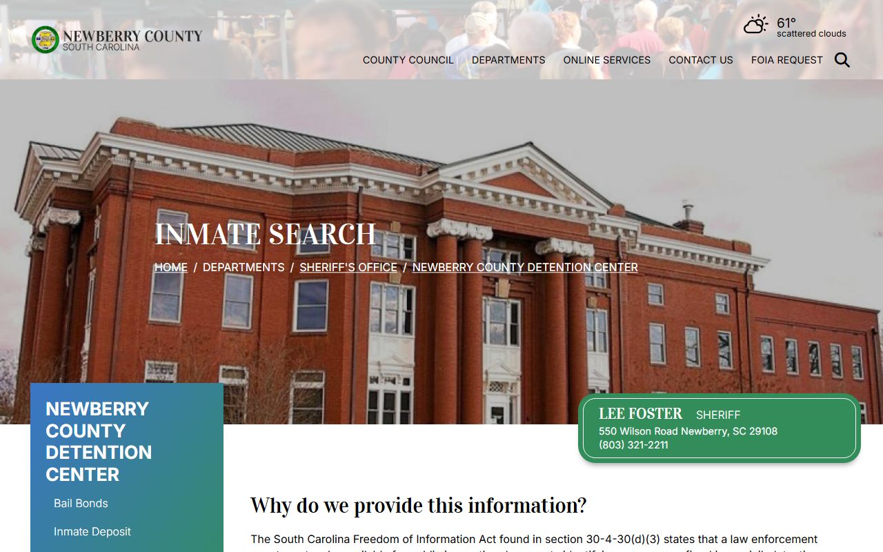 Newberry County inmate search tool for booking releases