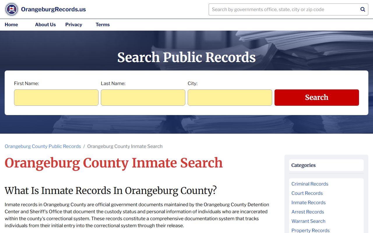 Orangeburg County inmate search tool for booking releases