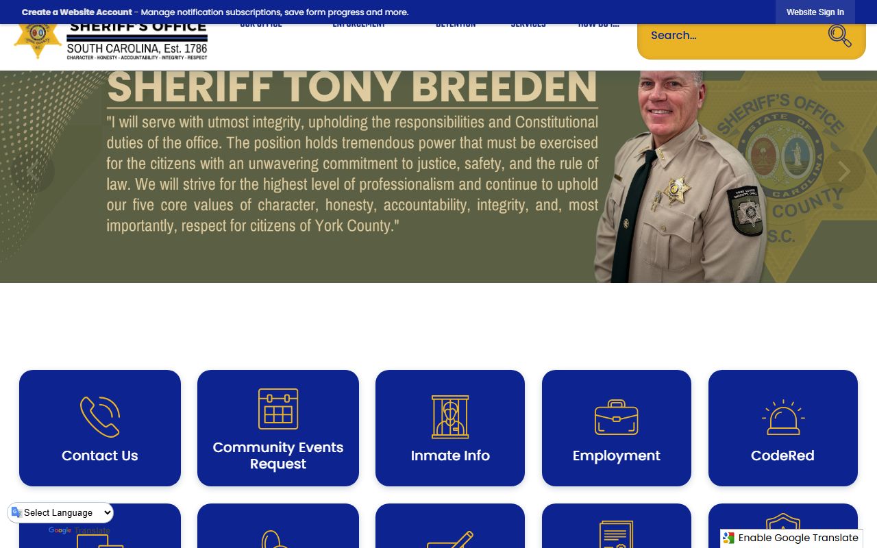 York County Sheriff's Office website for booking releases